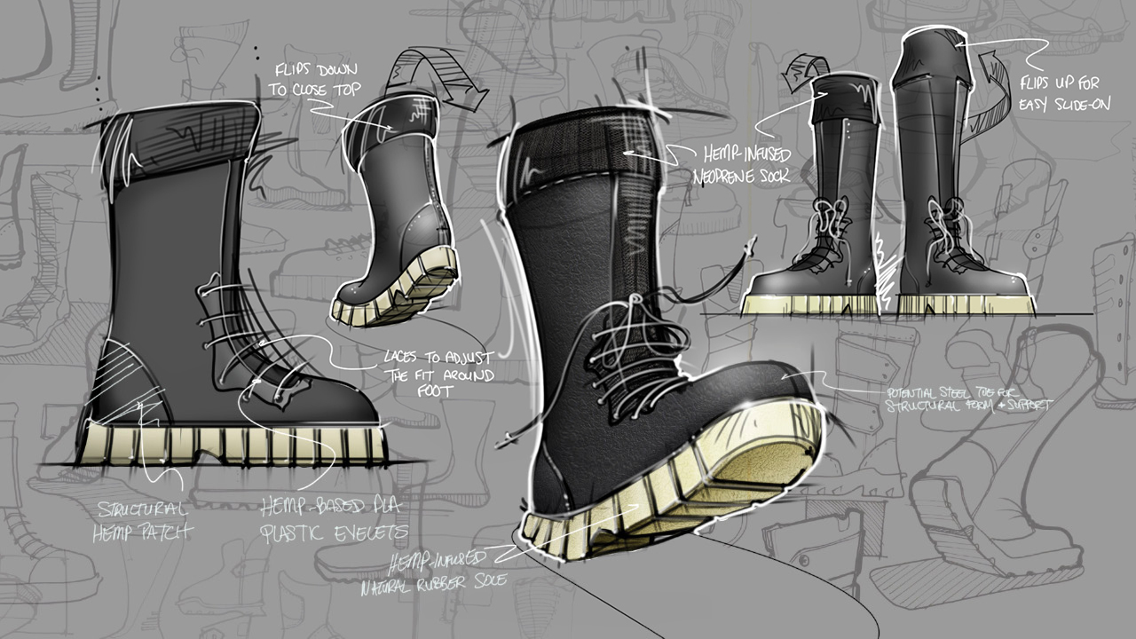 Monomaterial Hemp Boot Rendered Sketch Page